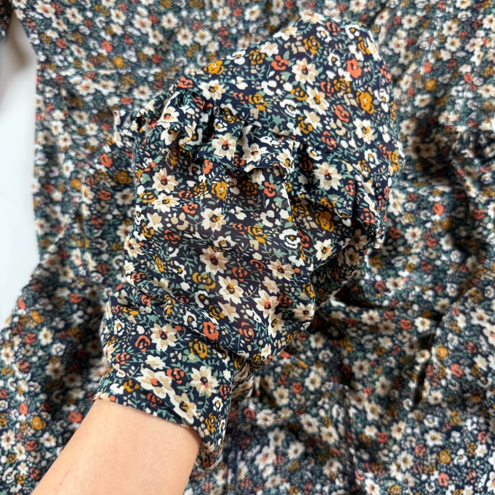 Umgee Floral Ruffle Mini Dress Boho Cottagecore Long Sleeve Navy Women’s Large - Picture 4 of 10